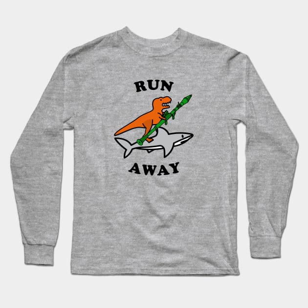 Run Away Raptor with a Rocket Launcher Riding a Shark Long Sleeve T-Shirt by Electrovista